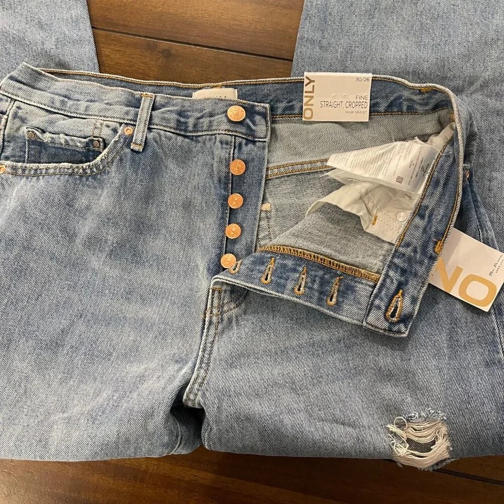 NWT Only Fine Hi Rise Straight Leg Crop Denim Size W30 L26